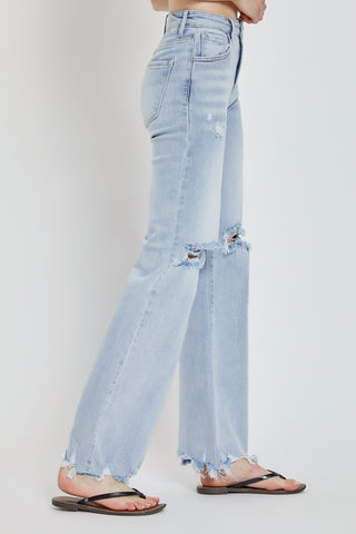 Risen Full Size High Rise Distressed Wide Leg Jeans