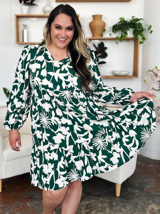 Double Take Printed Long Sleeve Dress