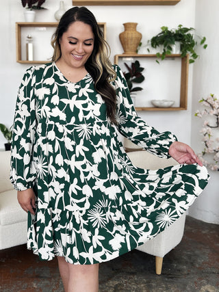 Double Take Printed Long Sleeve Dress