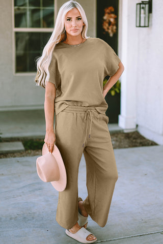 Double Texture Short Sleeve Top and Pants Set