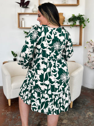 Double Take Printed Long Sleeve Dress