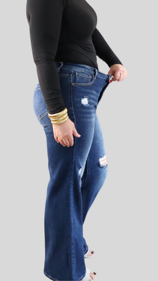 RISEN High Rise Distressed Wide Leg Jeans