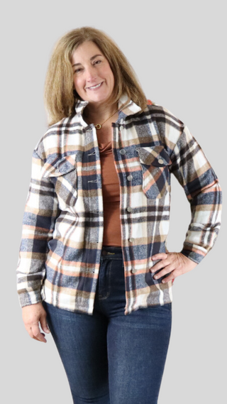 Double Take Plaid Shacket with Pockets