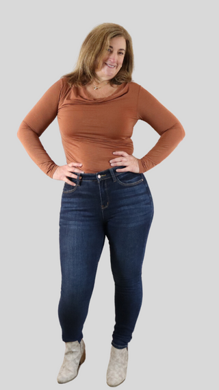 Ruched Cowl Neck Top in Rust