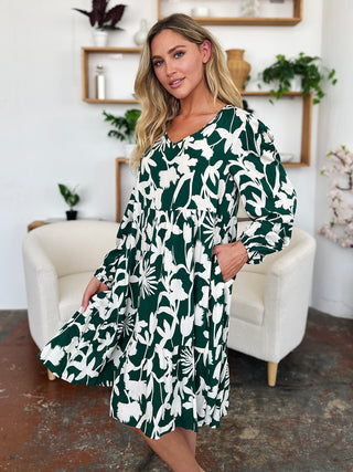 Double Take Printed Long Sleeve Dress