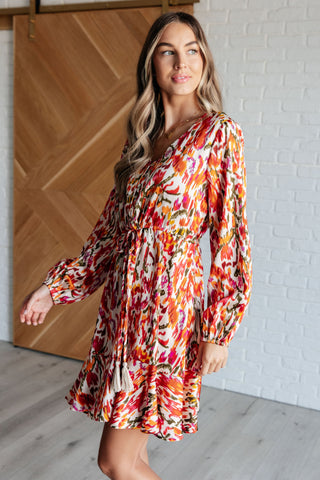 V-Neck Balloon Sleeve Dress