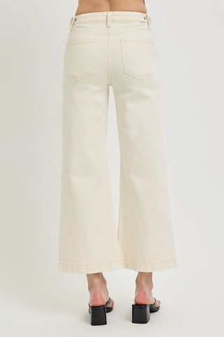 RISEN Tummy Control Cropped Bootcut Jeans in Ivory