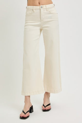 RISEN Tummy Control Cropped Bootcut Jeans in Ivory