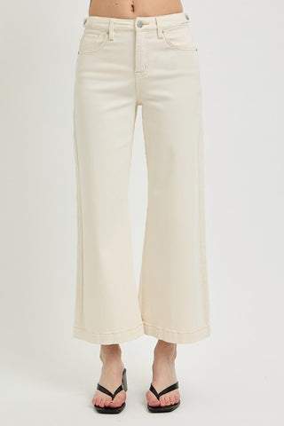 RISEN Tummy Control Cropped Bootcut Jeans in Ivory