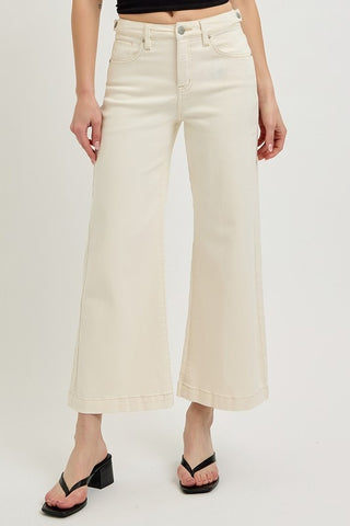 RISEN Tummy Control Cropped Bootcut Jeans in Ivory