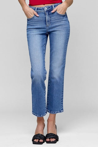 RISEN Tummy Control High Rise Crop Straight Jeans