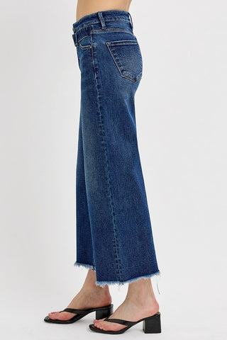 RISEN Raw Hem Wide Leg Attached Buckle Jeans