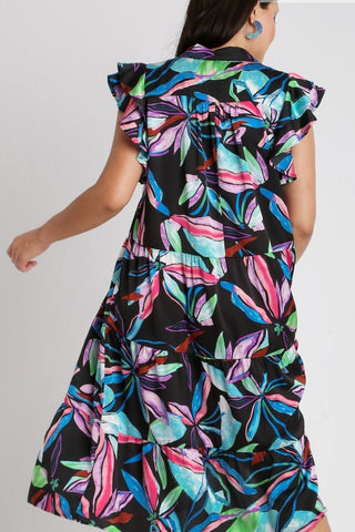 Umgee Leaf Print Midi Dress