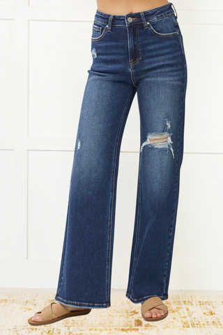 RISEN High Rise Distressed Wide Leg Jeans