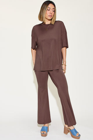 Basic Bae Bamboo Drop Shoulder T-Shirt and Flare Pants Set