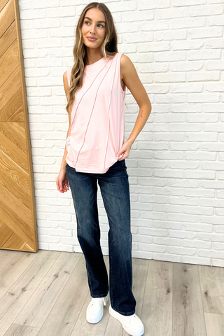 Pleat Detail Sleeveless Top in Pink