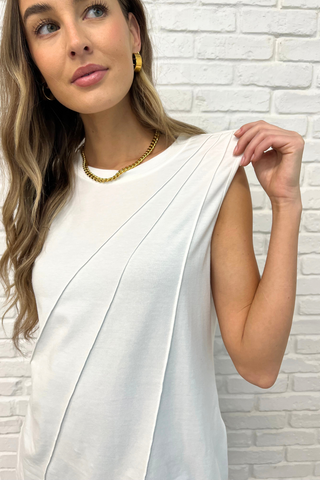 Pleat Detail Sleeveless Top in White