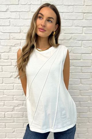 Pleat Detail Sleeveless Top in White