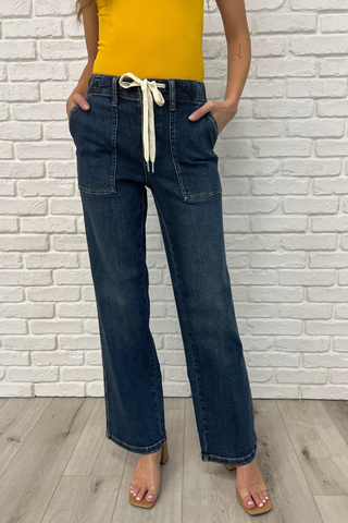 Judy Blue High Rise Drawstring Wide Leg Jeans