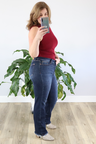 Judy Blue Raw Hem Straight Leg Jeans